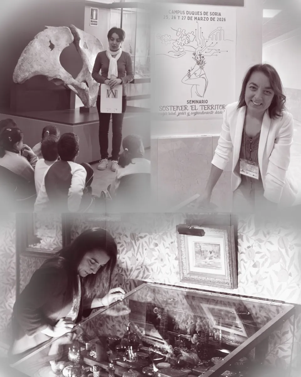 Composición en blanco y negro con tres momentos de la trayectoria de Marisol Encinas